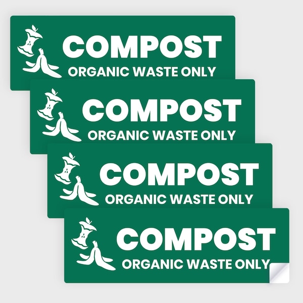 Compost Label for Waste Bin: Organic Waste / Compost Sticker, Outdoor, Heavy Duty, 6''x2'', 20PK
